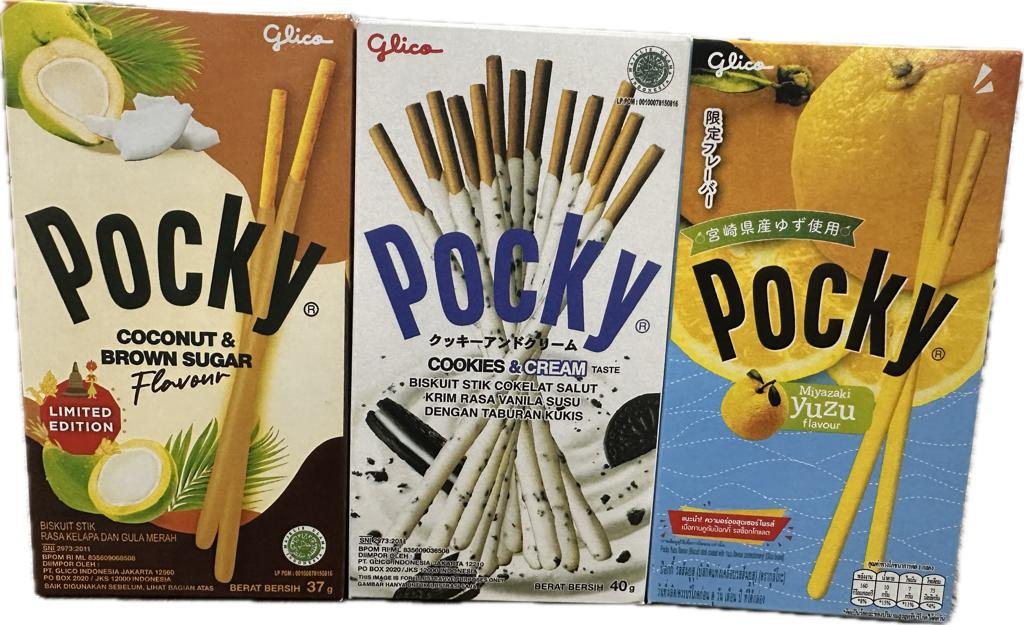 3er Set Pocky Asia Pocky Cookies & Cream  Pocky Yuzu Pocky Coconut Brown Sugar