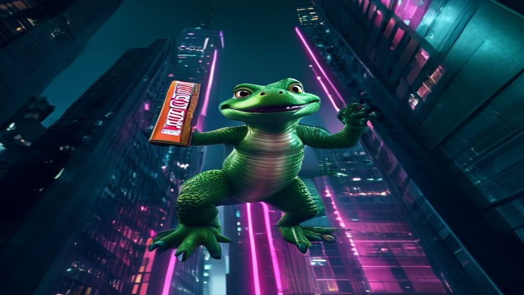 Lizard climbing skyscrapers with Snickers